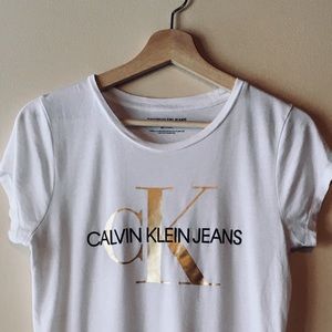 Calvin Klein TShirt White Gold Black Small CK Logo